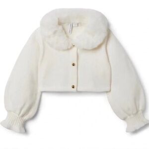Janie and Jack Faux Fur Collar Cropped Cardigan